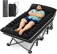 HABUTWAY 32" Extra Wide Camping Cot with Thick Mattress, 600lbs Heavy Duty for Adults - Foldable Bed for Camp, RV, Beach, Patio Naps (Black)