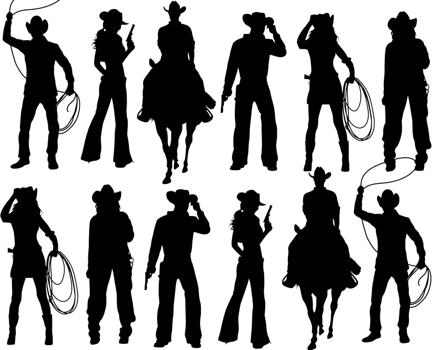 Motiskyy 12 Pcs Silhouettes Cutouts Large Retro Removable PVC Wall Decal Self Adhesive Party Decorations Waterproof Silhouettes PVC Wallpaper (Cowboy)