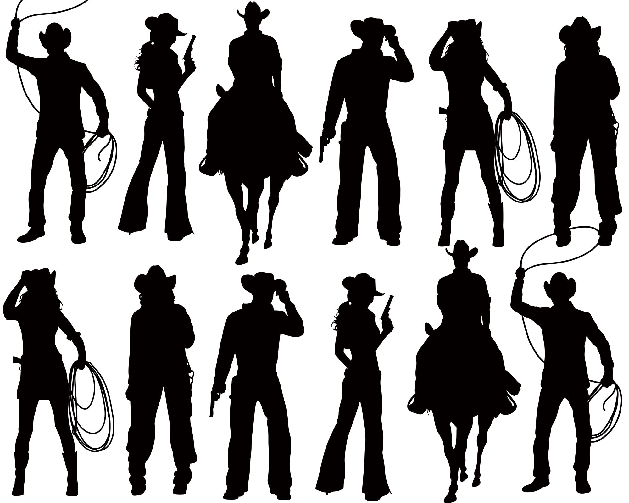 Motiskyy 12 Pcs Silhouettes Cutouts Large Retro Removable PVC Wall Decal Self Adhesive Party Decorations Waterproof Silhouettes PVC Wallpaper (Cowboy)