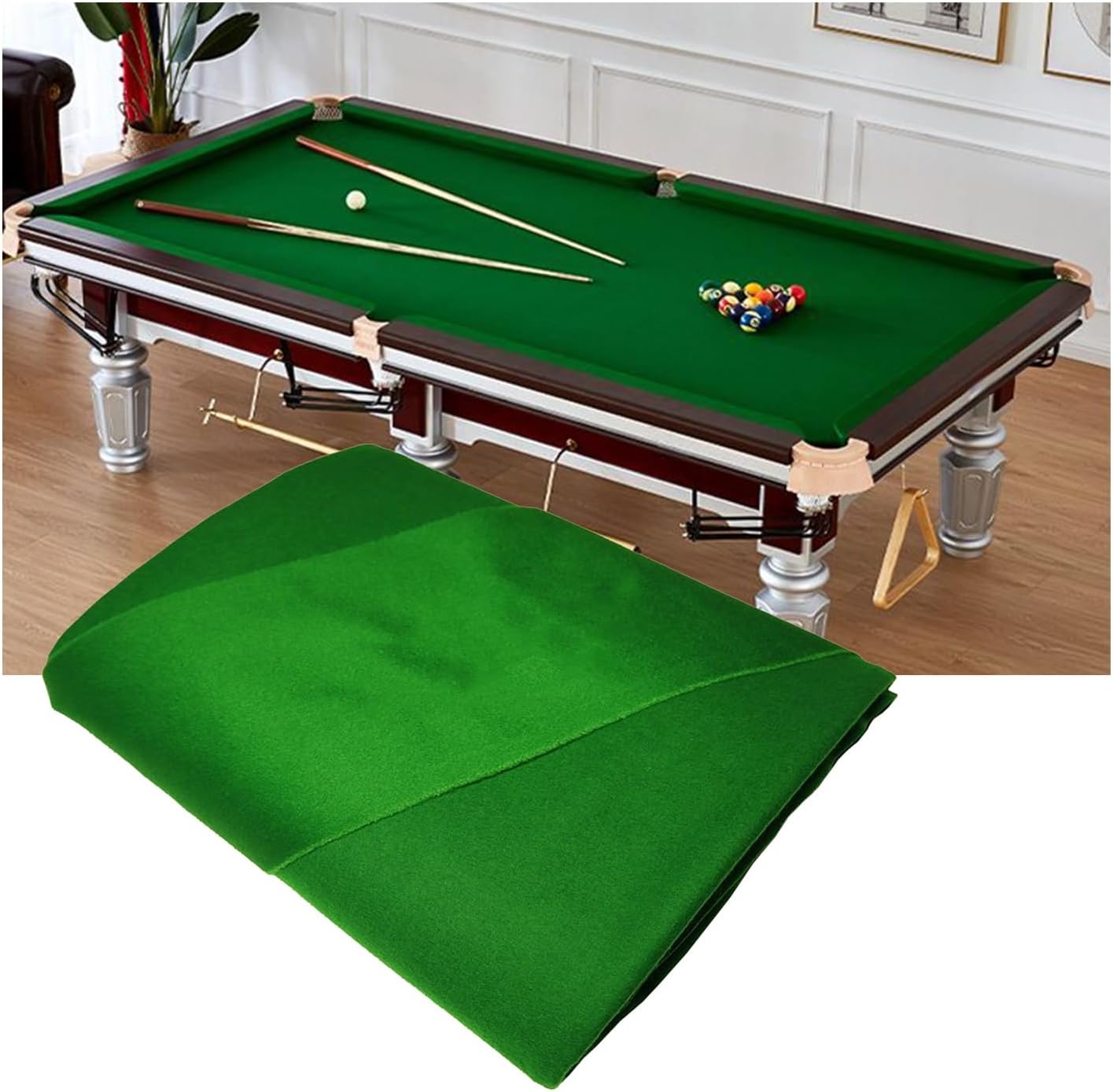 8 Ft Fast Speed Billiard Table Cloth Green Pre-Cut Pool Felt 6 Strips Replacement Kit for Hotels Clubs Home Game Tables