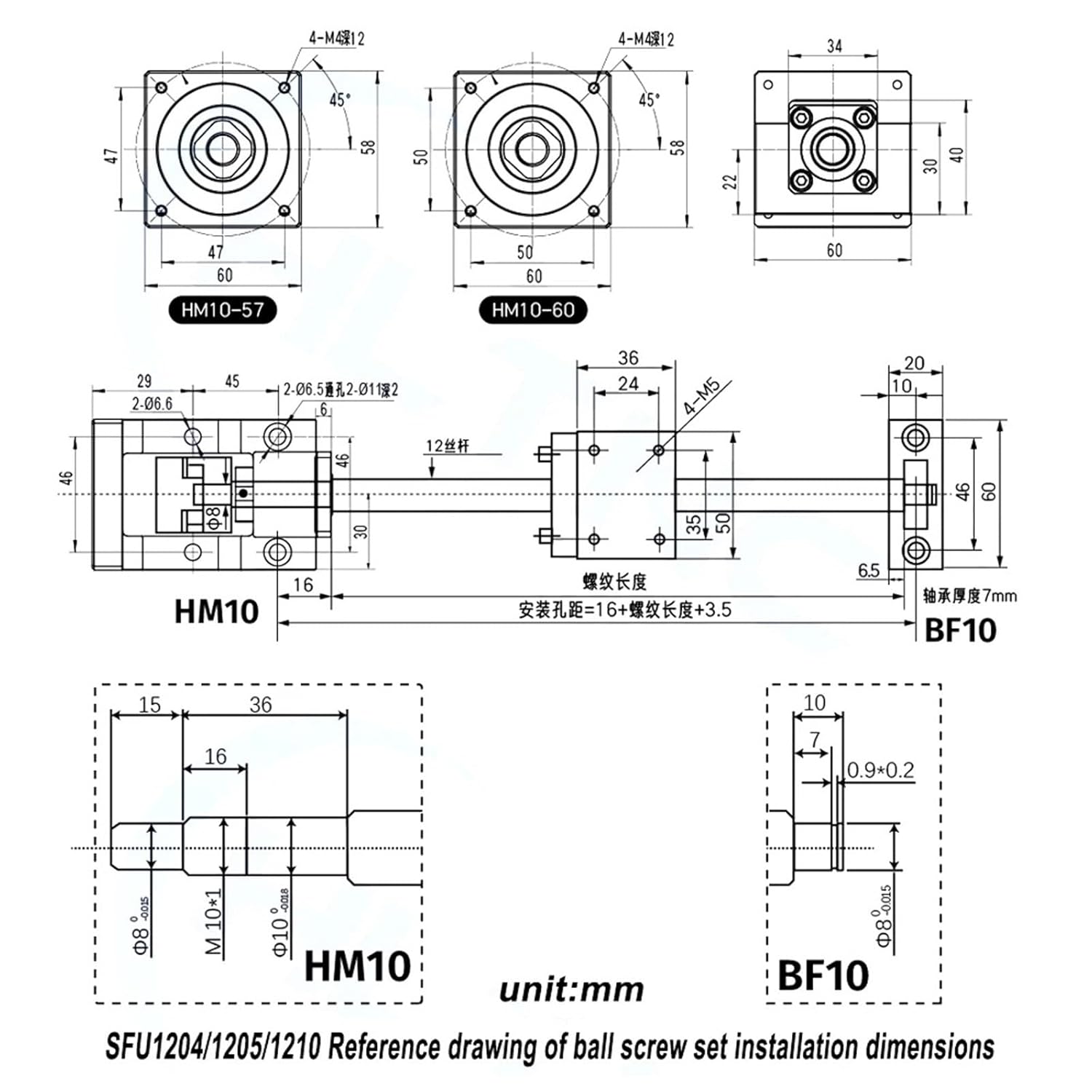 Ball Screw, Linear Guide Ball Screw Ball Screw SFU1204 Kit 200-500mm C7 Dia12mm Pitch 4mm for Parts Screw with Single Ball Nut +BF10+HM10-57+DSG12H+Coupler(500mm)
