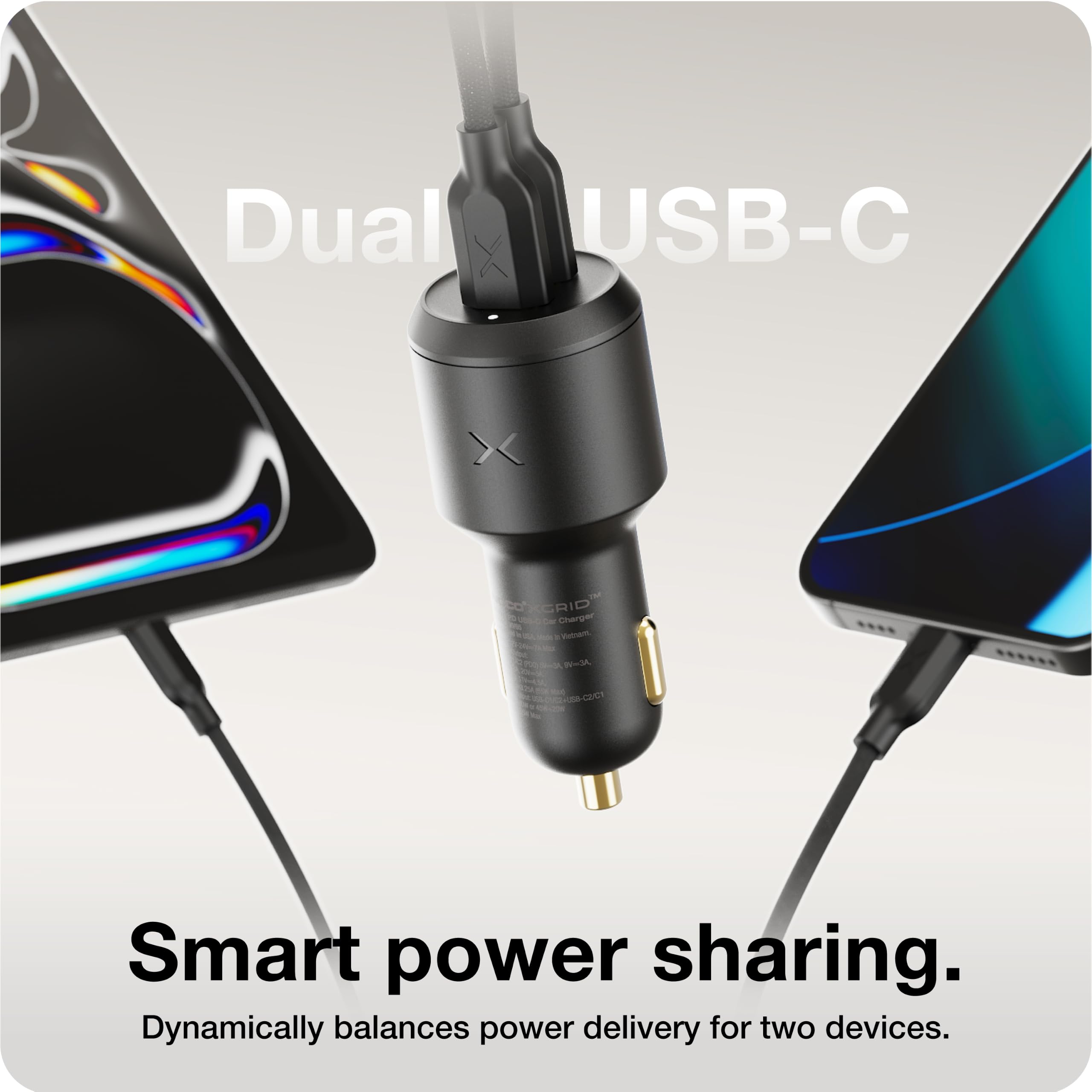 NOCO XGrid XV65 Caricatore Auto USB-C 65W 2 Porte GaN Ricarica Rapida | Ricarica rapida per MacBook Air, iPhone 17 / 16 / 15, iPad Pro, Samsung Galaxy S25, AirPods, Switch e altri