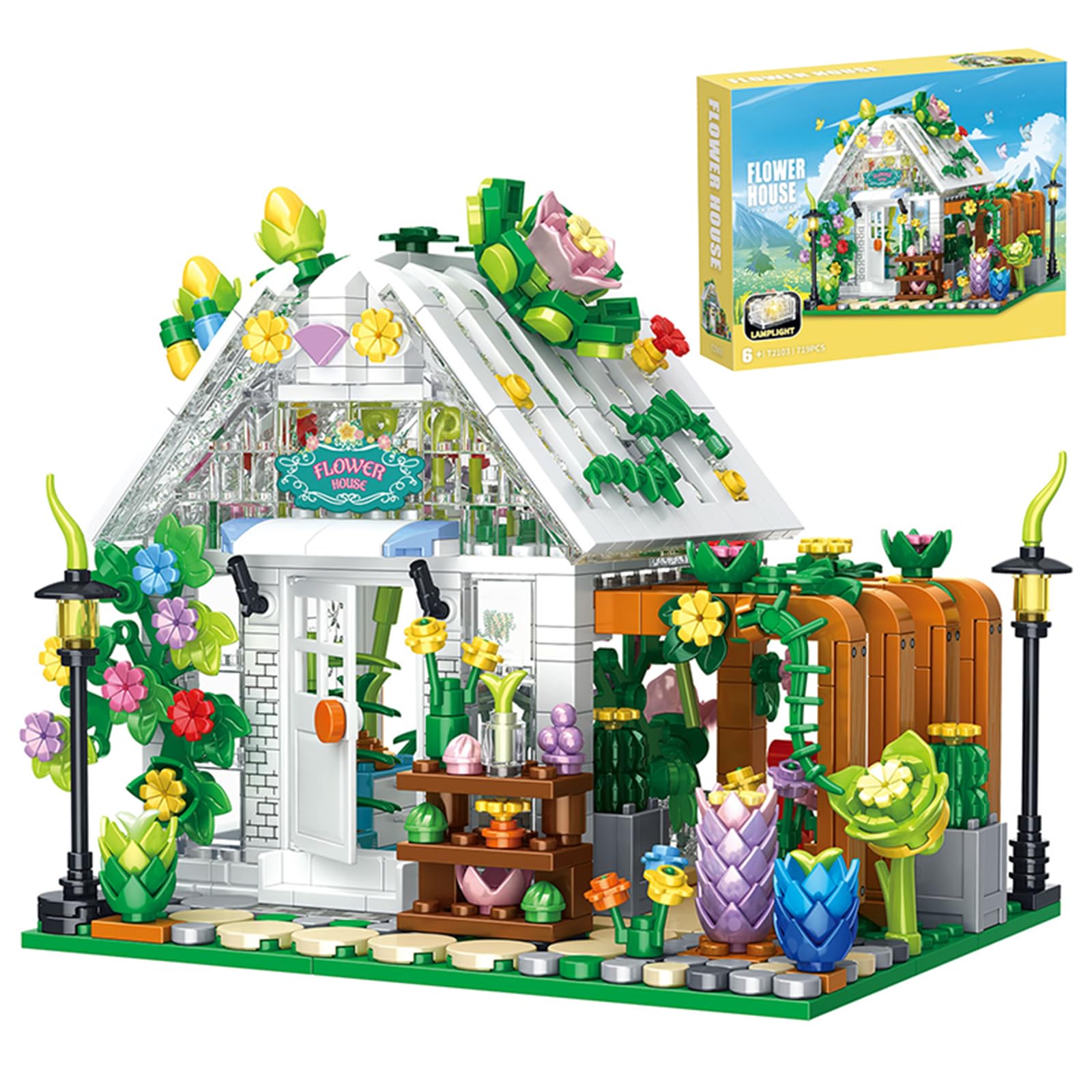 Garden Cottage Construction Set with Lights,719PCS Flower House Building Set,Botanical-Themed Construction Toy, Creative Gift for Adults and Teens Who Love Flowers and Plants 6+