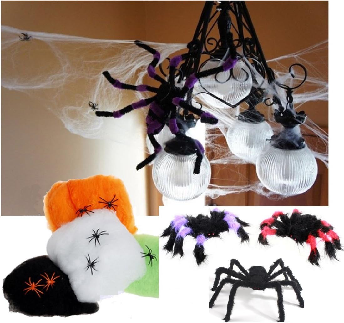 Amazon Co Jp 恐怖の館 蜘蛛の巣 と 大 蜘蛛 お化け クモ ハロウィン 飾り付け ハロウィーン 飾り 置物 オーナメント 玄関 装飾 ホラー 3点セット 黒 花 ホビー