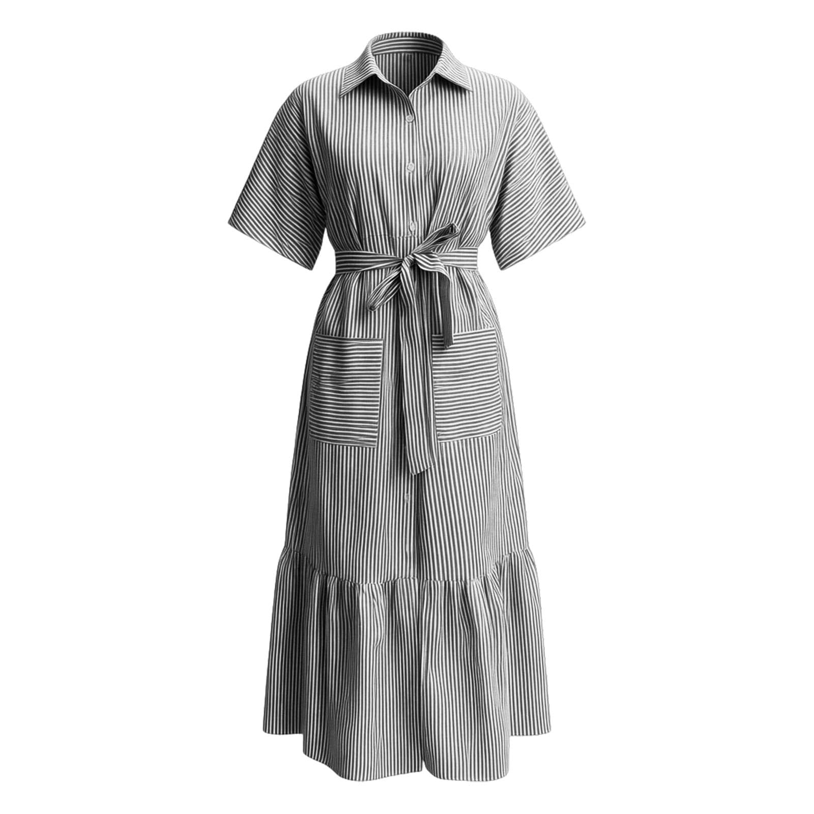 2026 Tunique rayée Grande Coupe Ample décontractée Manches Courtes Blouse Longue Tendance pour Femme