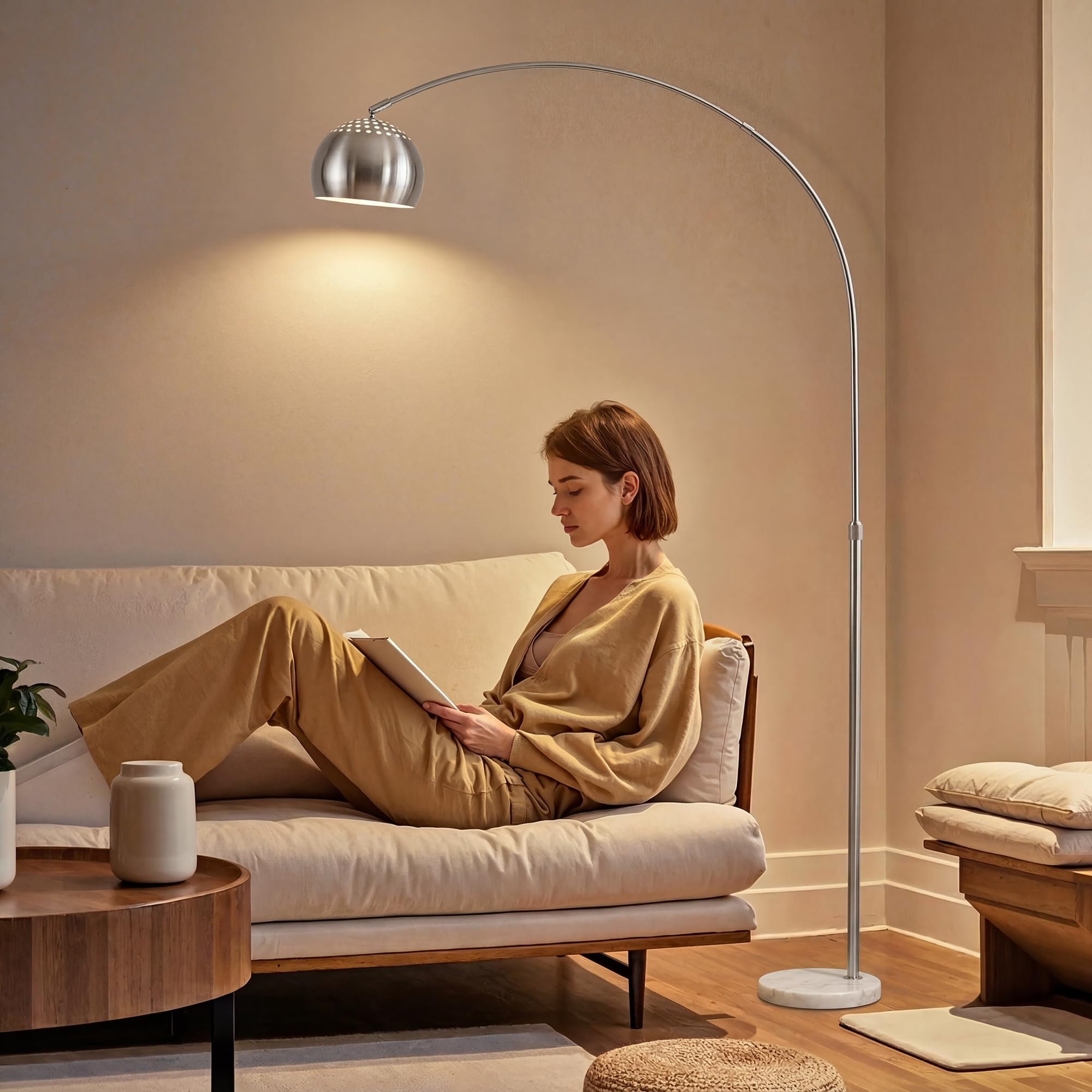 Homcom Silver Tone 167Cm Arc Floor Lamp Modern Adjustable With Foot Switch
