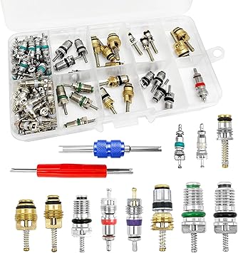102Pcs Air Conditioning Valve Core - Valve Cores Accessories A/C R12 R134a Accessories Kit, Automotive Air Conditioning Refrigeration Tire Valve Stem Cores Repair Tool Assortment Kit