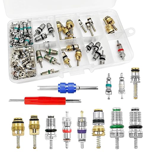 102Pcs Air Conditioning Valve Core - Valve Cores Accessories A/C R12 R134a Accessories Kit, Automotive Air Conditioning Refrigeration Tire Valve Stem Cores Repair Tool Assortment Kit