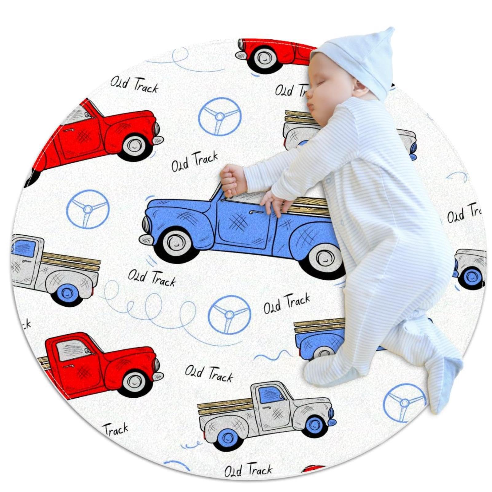 Tapis de salle de bain rond anti-chute motif camions pour sécuriser le sol de la maison