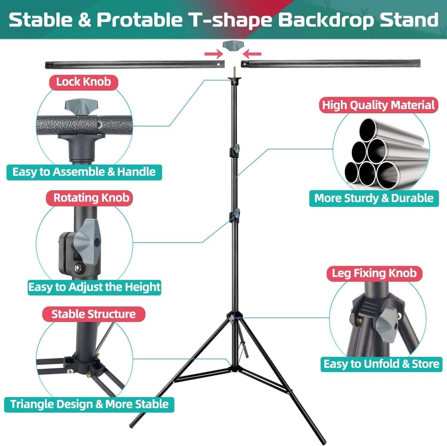 JEBUTU Green Screen Background with Stand 1.5x2m (5x6.5ft) - Image 2