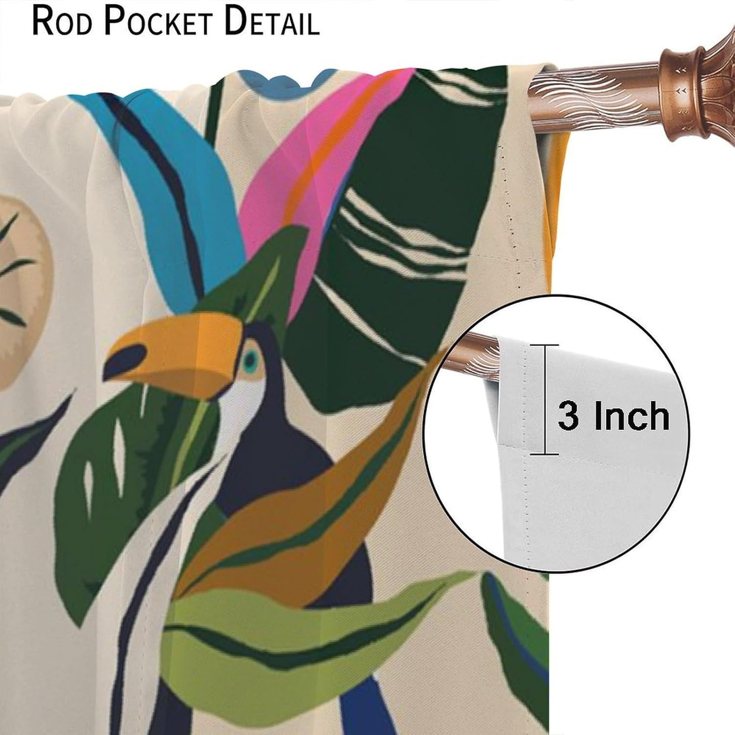 Tropical Jungle Blackout Curtains Colorful Abstract Leaves Botanical Cartoon Cute Toucan Birds Bedroom Living Room Rod Pocket Decoration Window Drapes 2 Panels W27.5xL63in