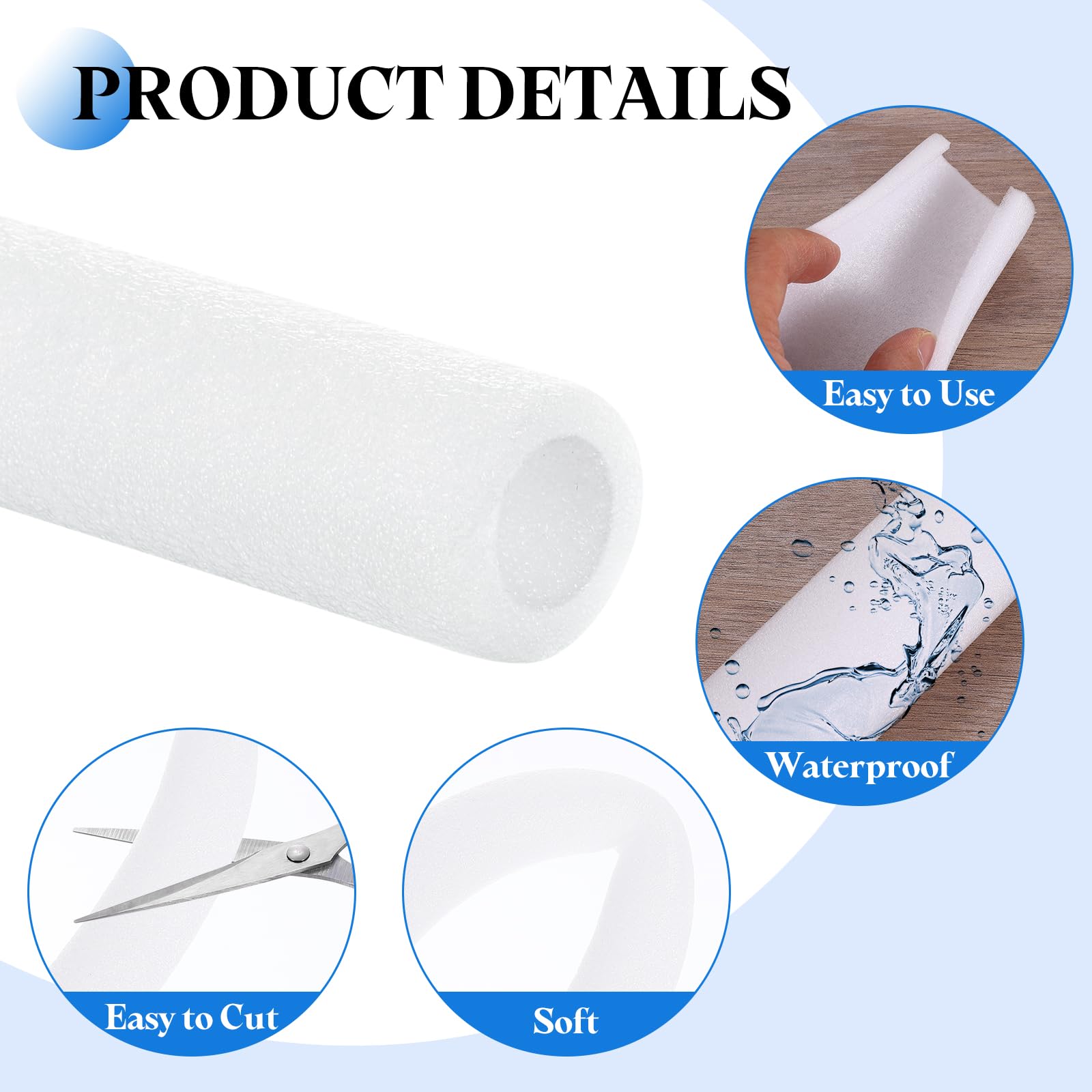 QUARKZMAN 5 Pcs Tube D'Isolation En Mousse Pour Tuyau De 0.87 Pouce 3.3 Pieds, Coussins De Tuyau Creux Pour Protection Contre Le Gel En Hiver Chaude Et Froide, Blanc OD 1.26"