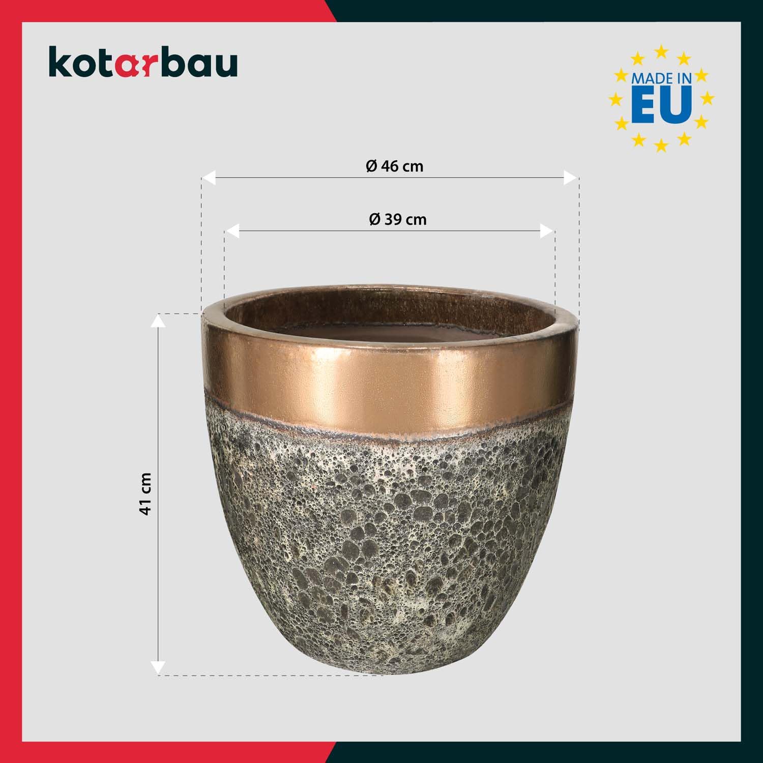 KOTARBAU® Vaso da fiori, altezza 41 cm ⌀ 46 cm, vaso per piante in ceramica dorato, vaso per fiori resistente al gelo, vasi per piante per esterno, vaso da fiori per interni ed esterni, vaso per