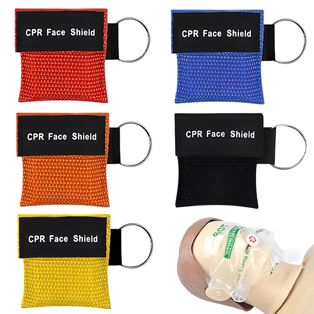 5 Pezzi Maschera Di Rianimazione Primo Soccorso Rcp. Maschera Ventilazione Con Moschettone, Attrezzatura Portatile Per Soccorso D'Emergenza E Vigili Del Fuoco (5 Colori).