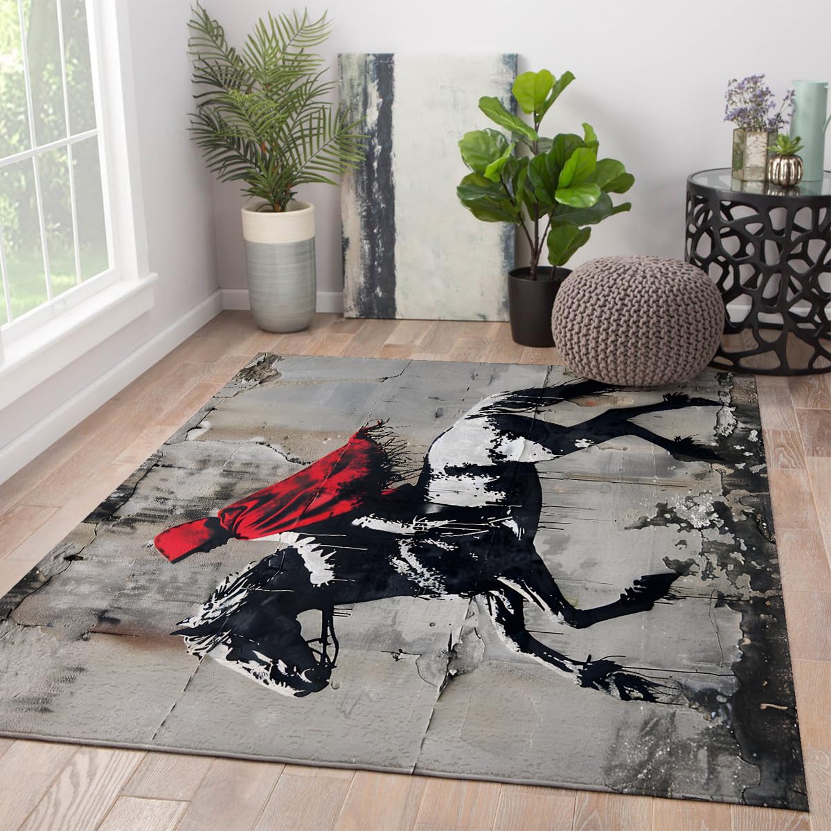 Tapis cheval et cavalier 200x300cm lavable pour décorer un salon familial