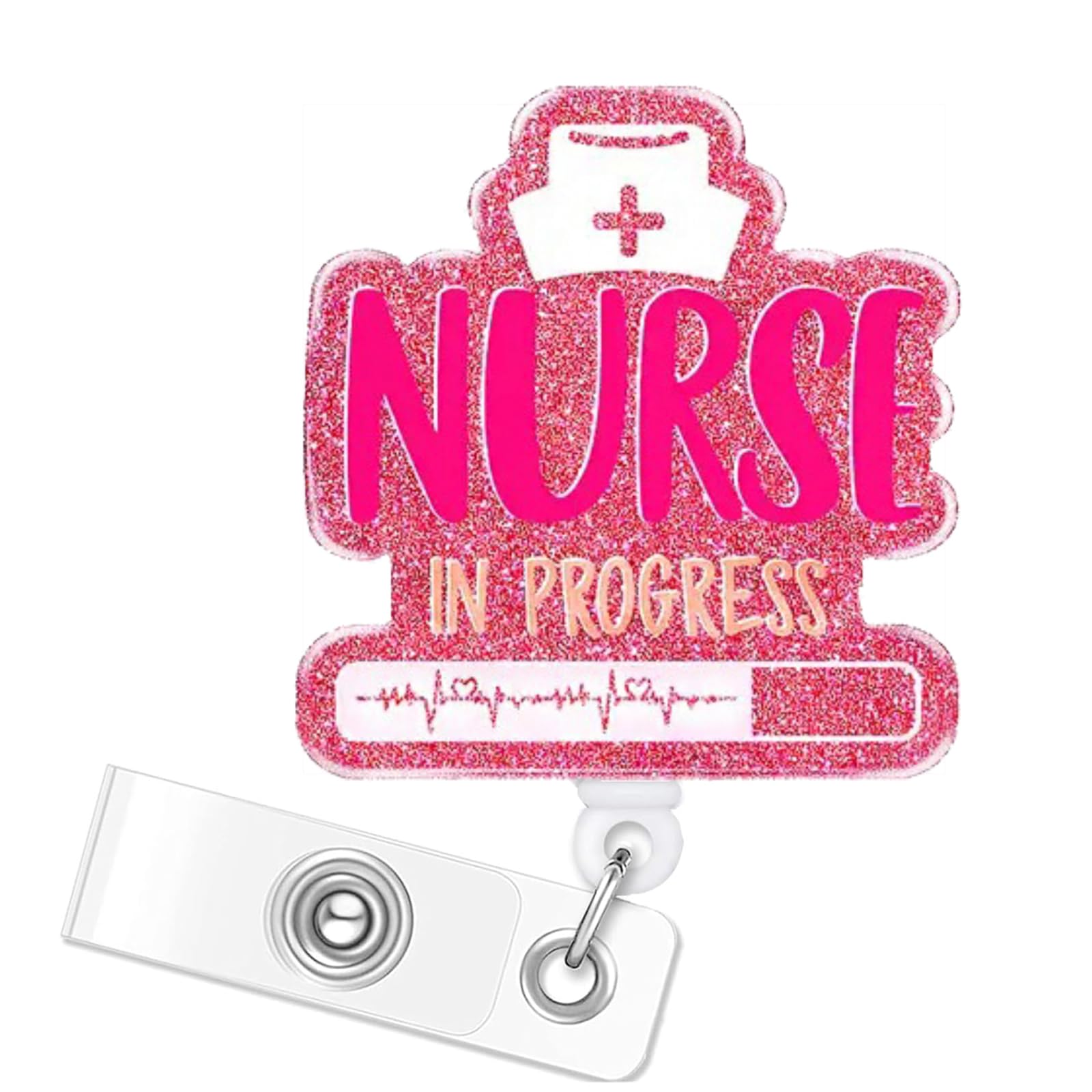 Nurse in Progress Badge Reel - Funny Pink Nursing School Badge Reel Holder Retractable with ID Clip for Nursing Student Future Nurse CNA CMA STNA