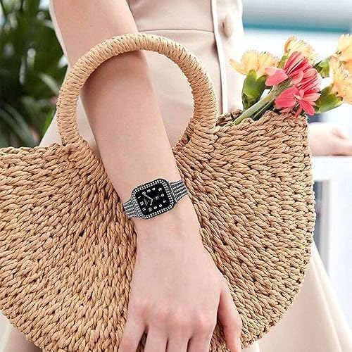 Miniatura 10 de JOHIPI Correa de reloj unisex, 1.575 pulgadas, acero inoxidable, diamantes de imitación, vidrio templado protector, adecuado para Apple Watch de