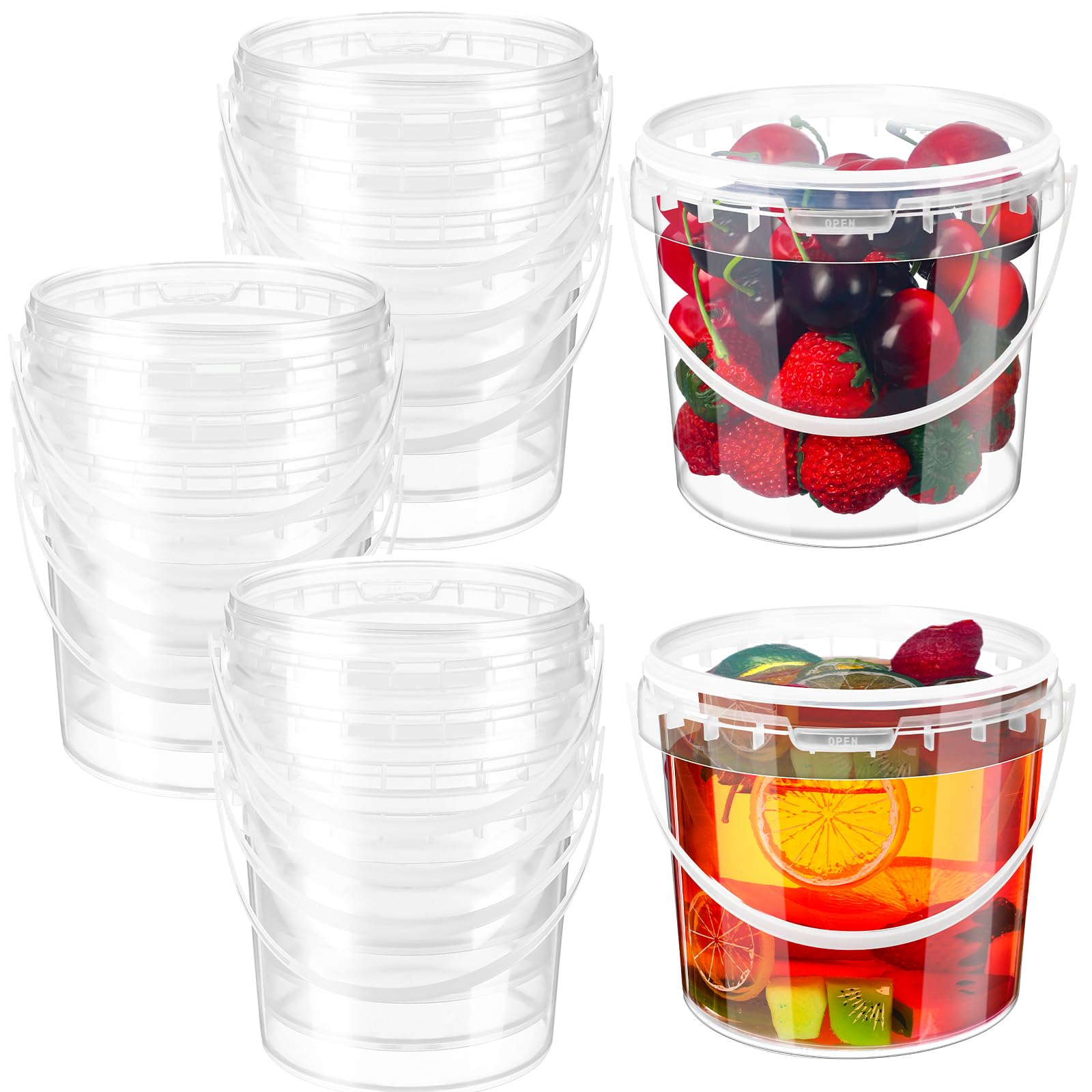 Photo 1 of Funnymoom 20 Pack 48 oz Clear Buckets with Lid Plastic Ice Cream Buckets with Lid and Handle Ice Cream Tub Food Storage Containers Round Plastic Pails and Microwave Safe for Food