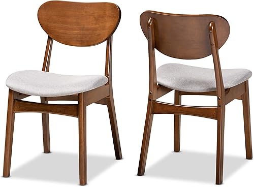 Baxton Studio Katya - Juego de sillas de comedor tapizadas de tela gris y madera con acabado marrón nogal, juego de 2 sillas de comedor