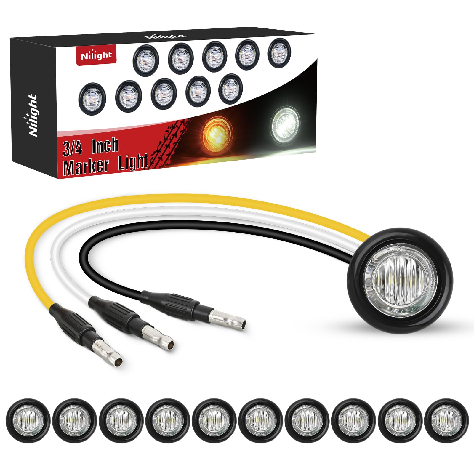 Nilight 3/4 Inch Dual Color Marker Light Amber Turn White Clearance Lights