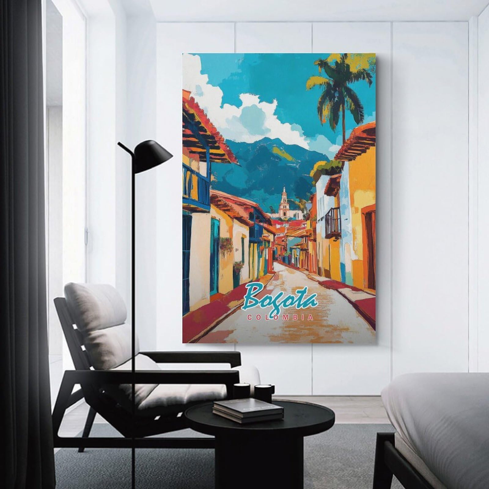 Junmoney Bogota Street Scene Room Decor Wall Art, 24x36inch(60x90cm), for Living Room, Lounge Or Sitting Room, A Home Accent with Warm Character
