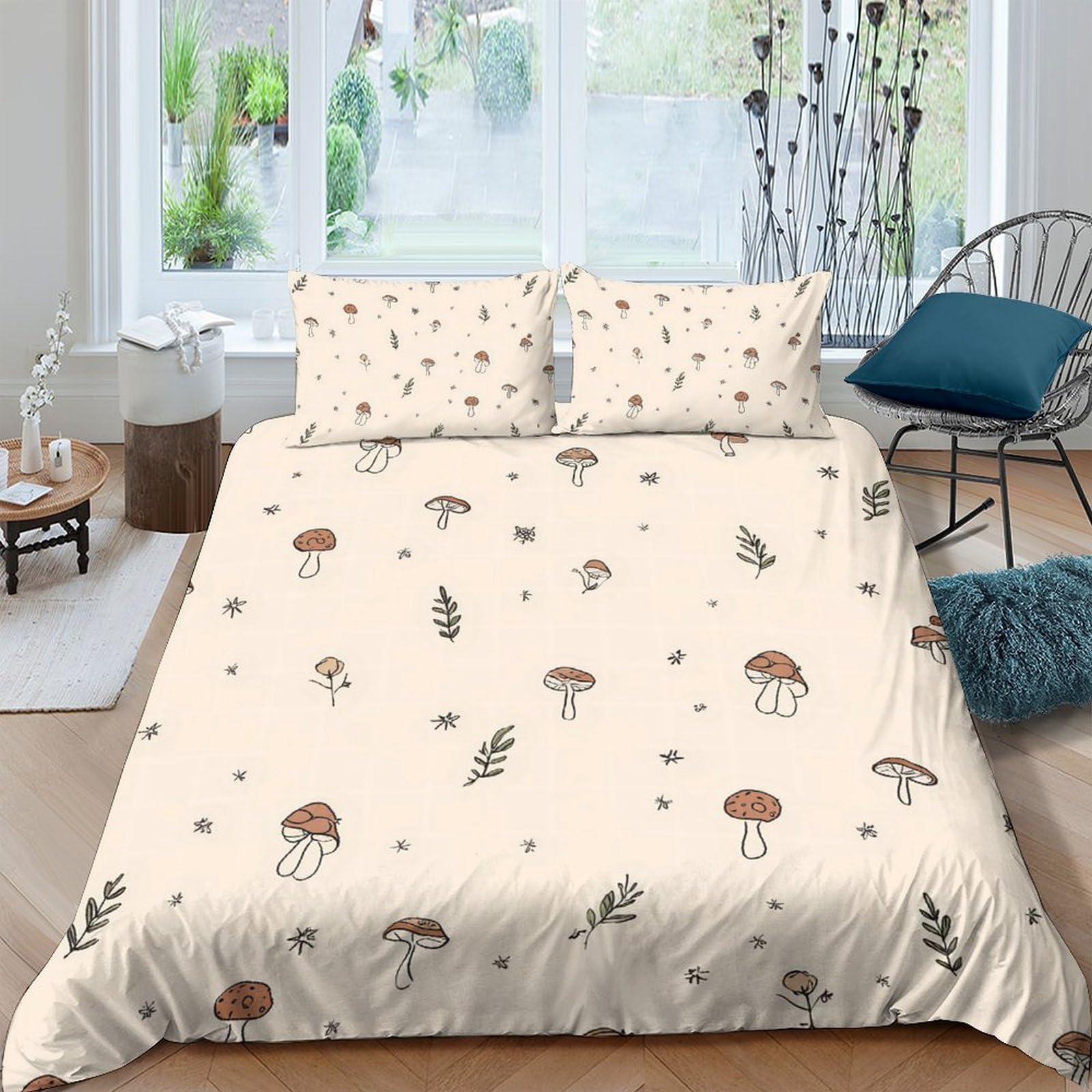 Ctjqhvkz Style-1 3D Printed Mushroom Forest Fitted Sheet Microfiber Soft Anti-Slip Bed Sheet Leaf Pattern Mattress Cover Bedroom Decor Single（135X200cm）