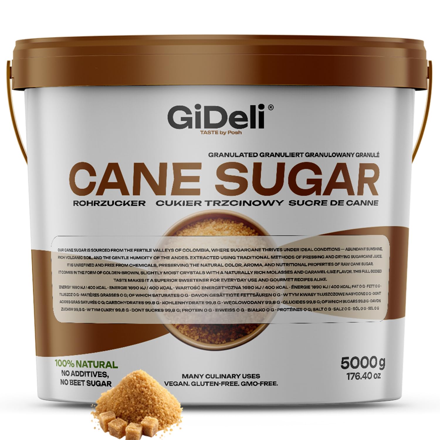 GiDeli Sucre brun 5 kg non raffiné dans un seau