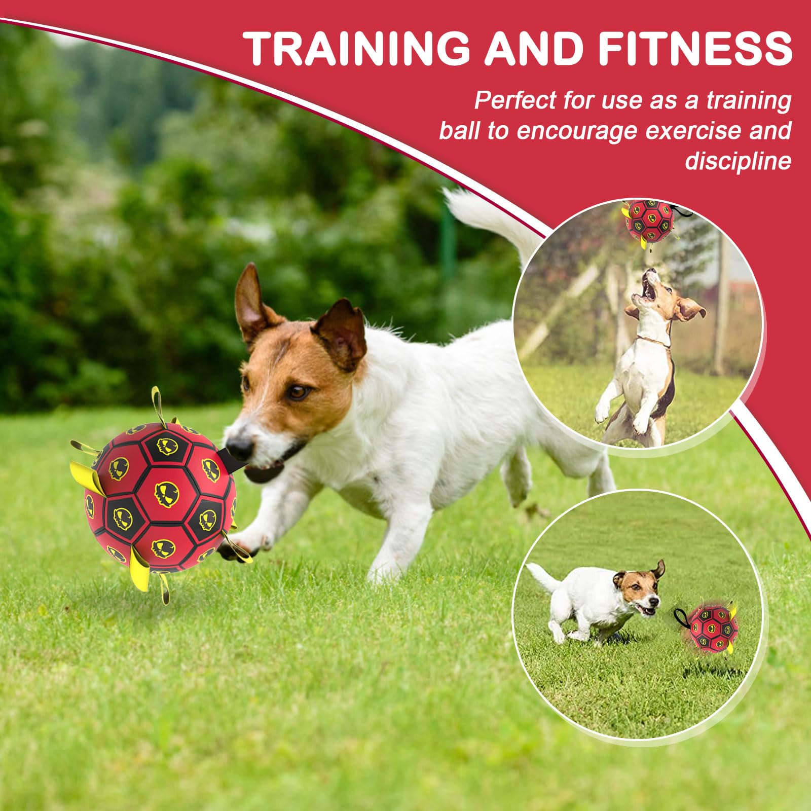 TBC PET Dog Toys Soccer Ball with Straps, Interactive Dogs Football Toys with Grab Tabs - Image 4