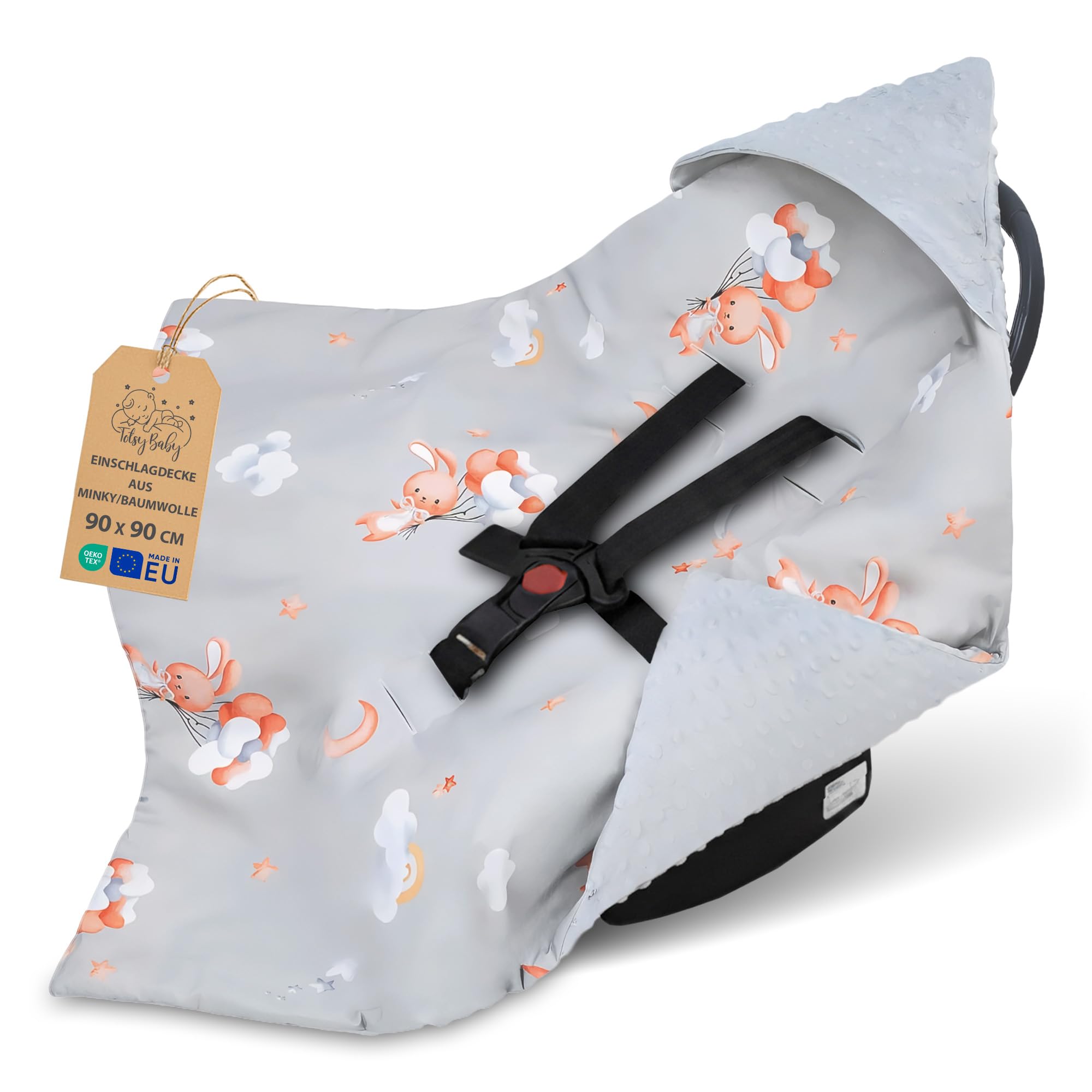 Einschlagdecke Babyschale Baby Decke 90x90 cm - Fußsack Blanket für Kinderwagen und Autositz Ganzjahres für Neugeborenen und Kleinkinder Einschlagsdecken für 3 und 5 Punkt Gurt Minky Oeko-Tex