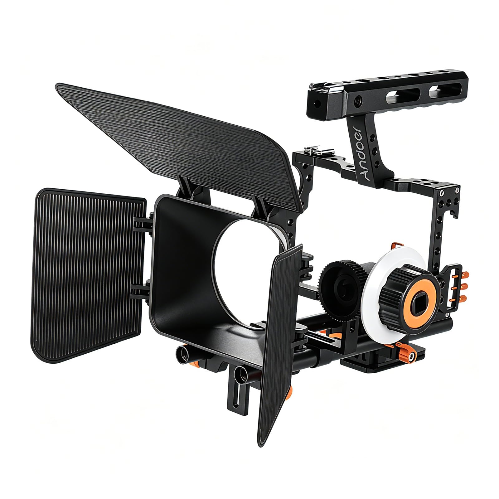 Andoer C500 Camera Rig Aluminiumlegierung Kit mit Kamera Cage, Matte Box+ folgt, Follow Focus+ Handgriff + 15mm Rod, Kamerarecorder Videokäfig Rig Installationssatz Film für Panasonic GH4