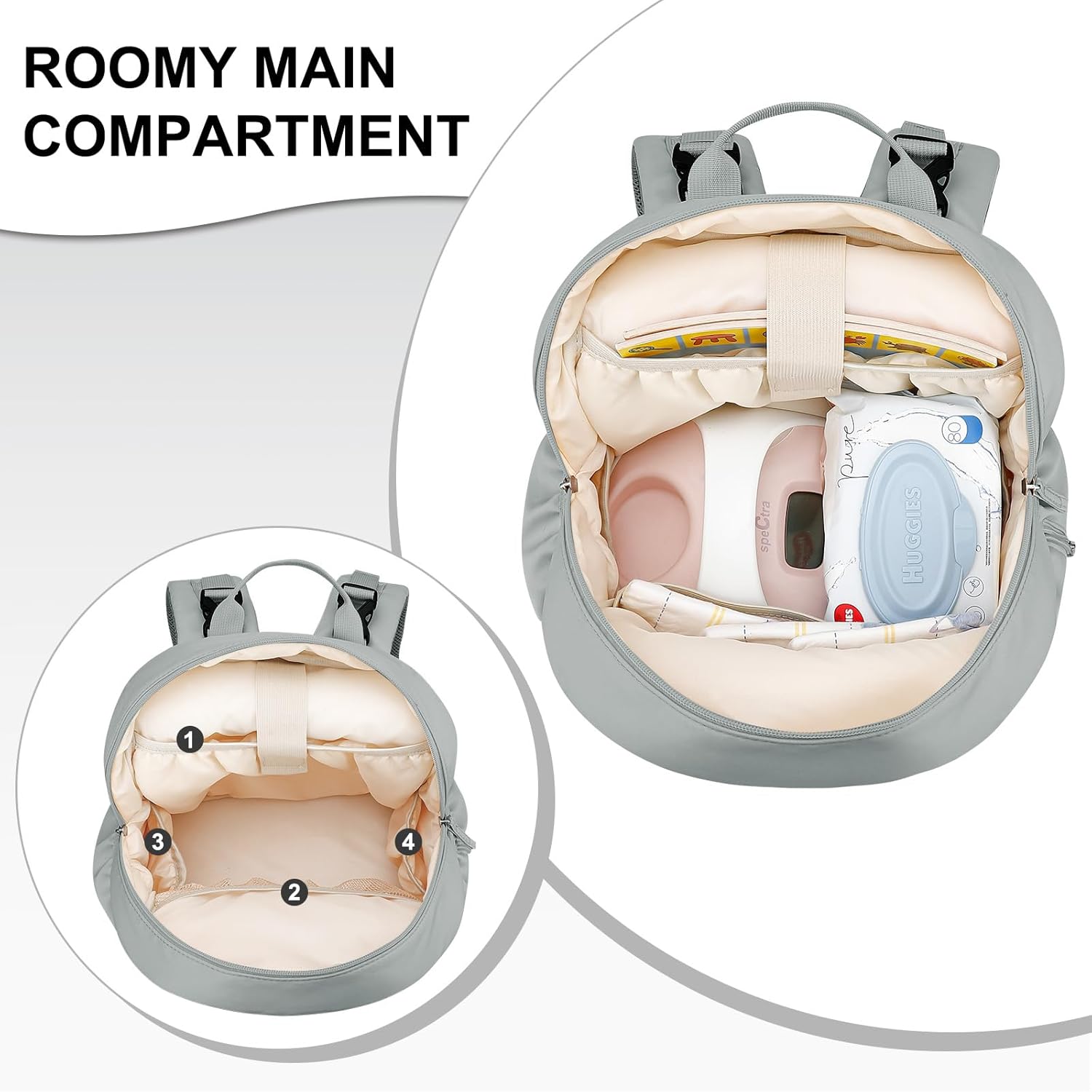 GDNasist Breast Pump Backpack Fit for Spectra S1 and S2 with Removable Cooler Compartment, Pumping Bag for Pump Accessories, Breast Pump Bag for Work, Travel and Family Use Grey