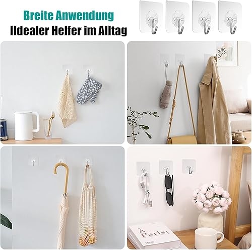 Miniatura 3 de Paquete de 30 ganchos autoadhesivos resistentes de 13 libras (máx.) para colgar en la pared, impermeables, a prueba de aceite, para baño, ducha,