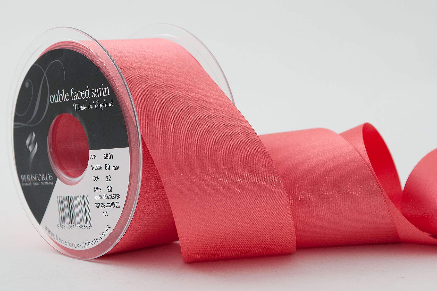 Berisfords 7mm Polyester Yarn Satin Ribbon, Coral