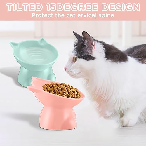 Miniatura 3 de Yaomiao 2 cuencos elevados de plástico para gatos, cuencos inclinados para comida para gatos, cuenco elevado de agua para gatos, suministros para