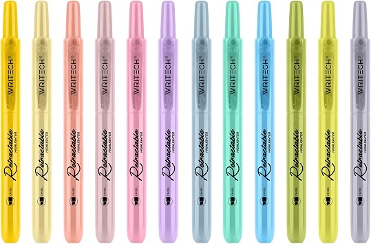 WRITECH Retractable Bible Highlighters Assorted Pastel Colors No Bleed Aesthetic Marker Pen Chisel Tip, 12 Pack