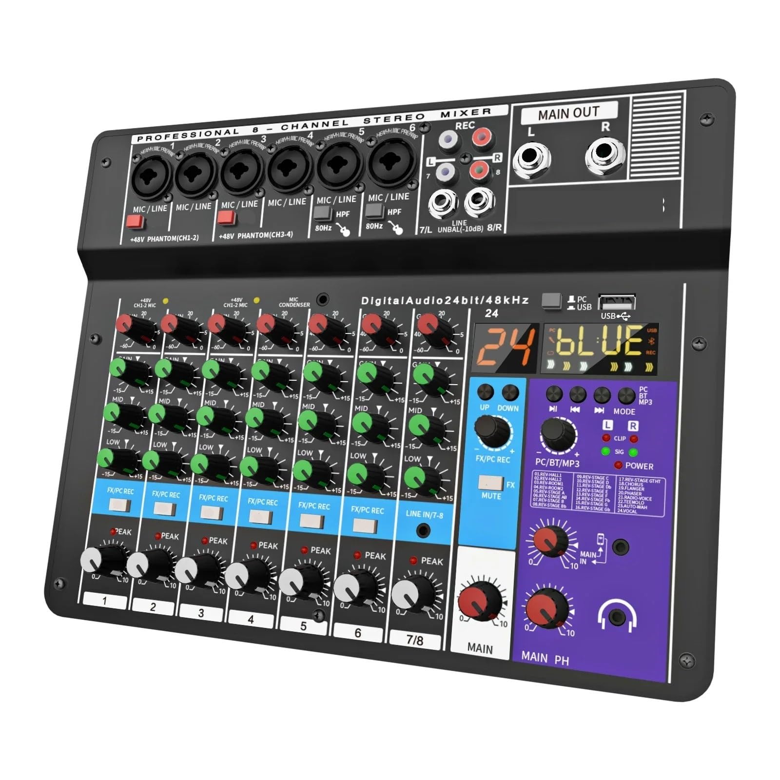 Mixer audio, Mixer Audio Professionale Portatile A 8 Canali, 2 Pezzi, Console Di Missaggio, MP3 Digitale, Ingresso Computer,PC, studio di registrazione e giochi
