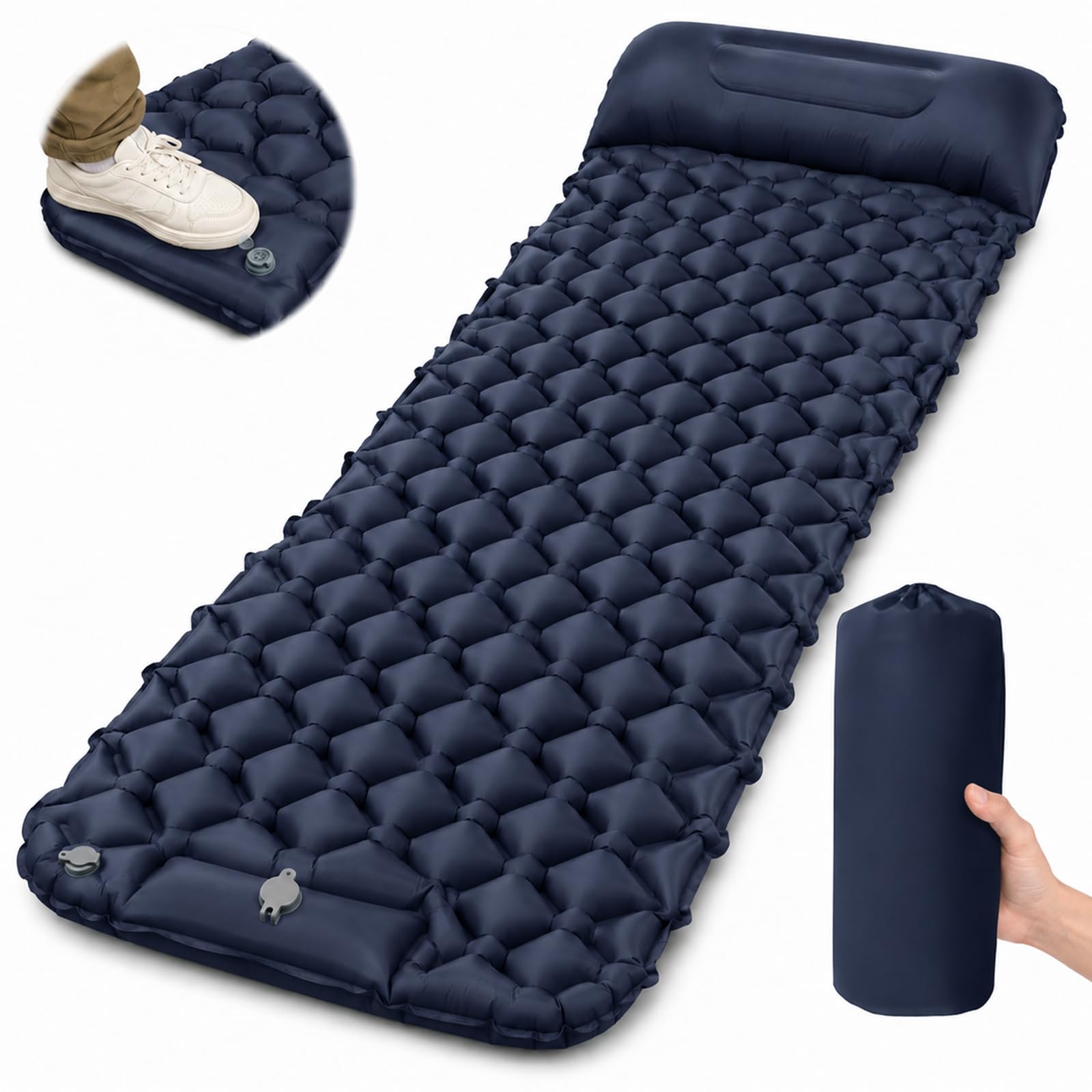 CIYIN Materassino Campeggio, Materassino Autogonfiante, Materasso Gonfiabile Singolo, con Pompa a Pedale, Ultraleggero e Pieghevole, per Escursionismo, Trekking, Tenda, Campeggio (Blu navy)