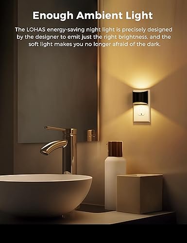 Miniatura 2 de L LOHAS LED Luces nocturnas enchufables a la pared, paquete de 2 unidades, luz nocturna con sensor de atardecer a amanecer, brillo ajustable, 3000 K