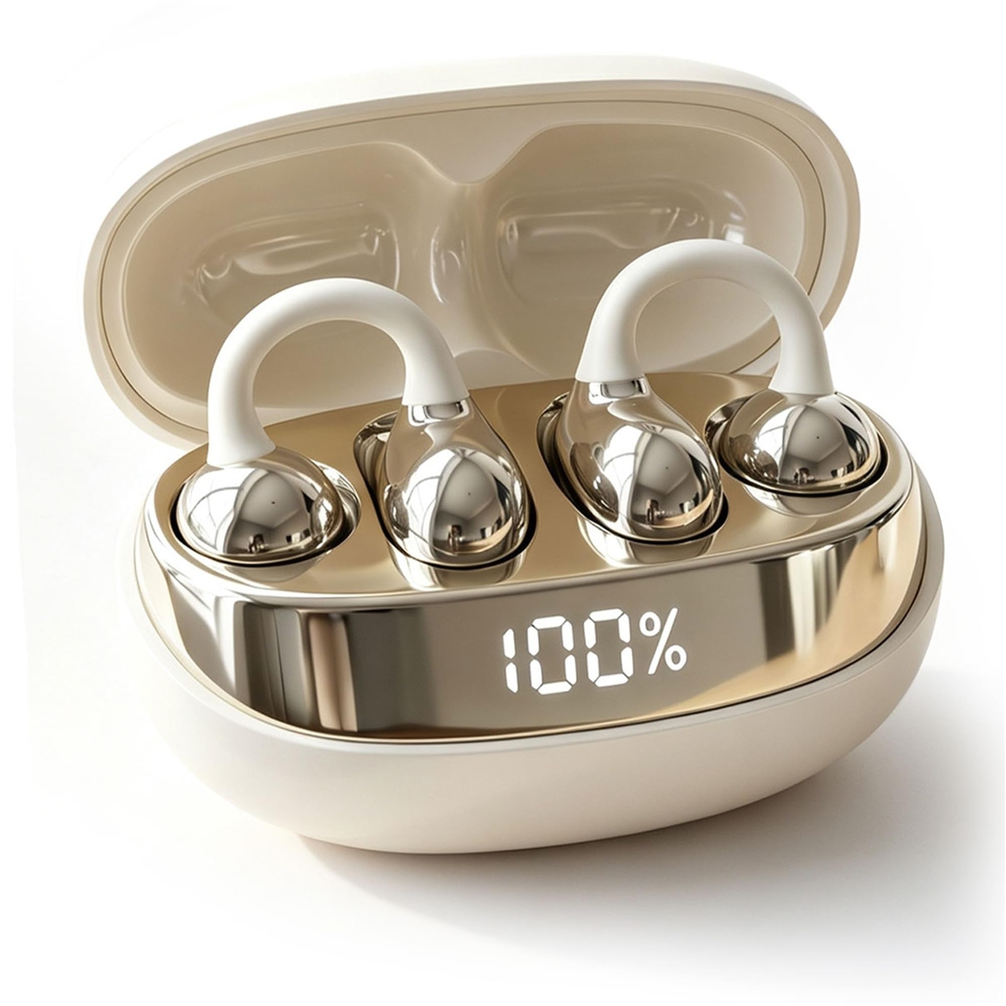 Auriculares abiertos con clip, Bluetooth 6.0, micrófono, funda LED