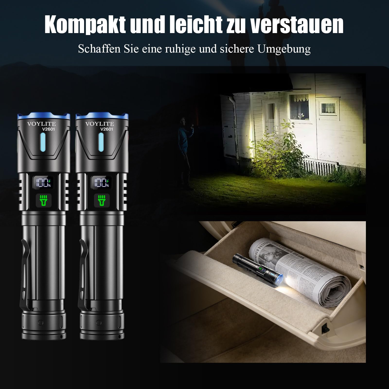 Taschenlampe LED Aufladbar 2-Stück, 1000000 Lumen Extrem Hell, Bis zu 1500m Reichweite, 3 Leuchtmodi & Zoombar, IPX7 Wasserdicht, Taktische LED Taschenlampe für Camping/Outdoor/Wandern