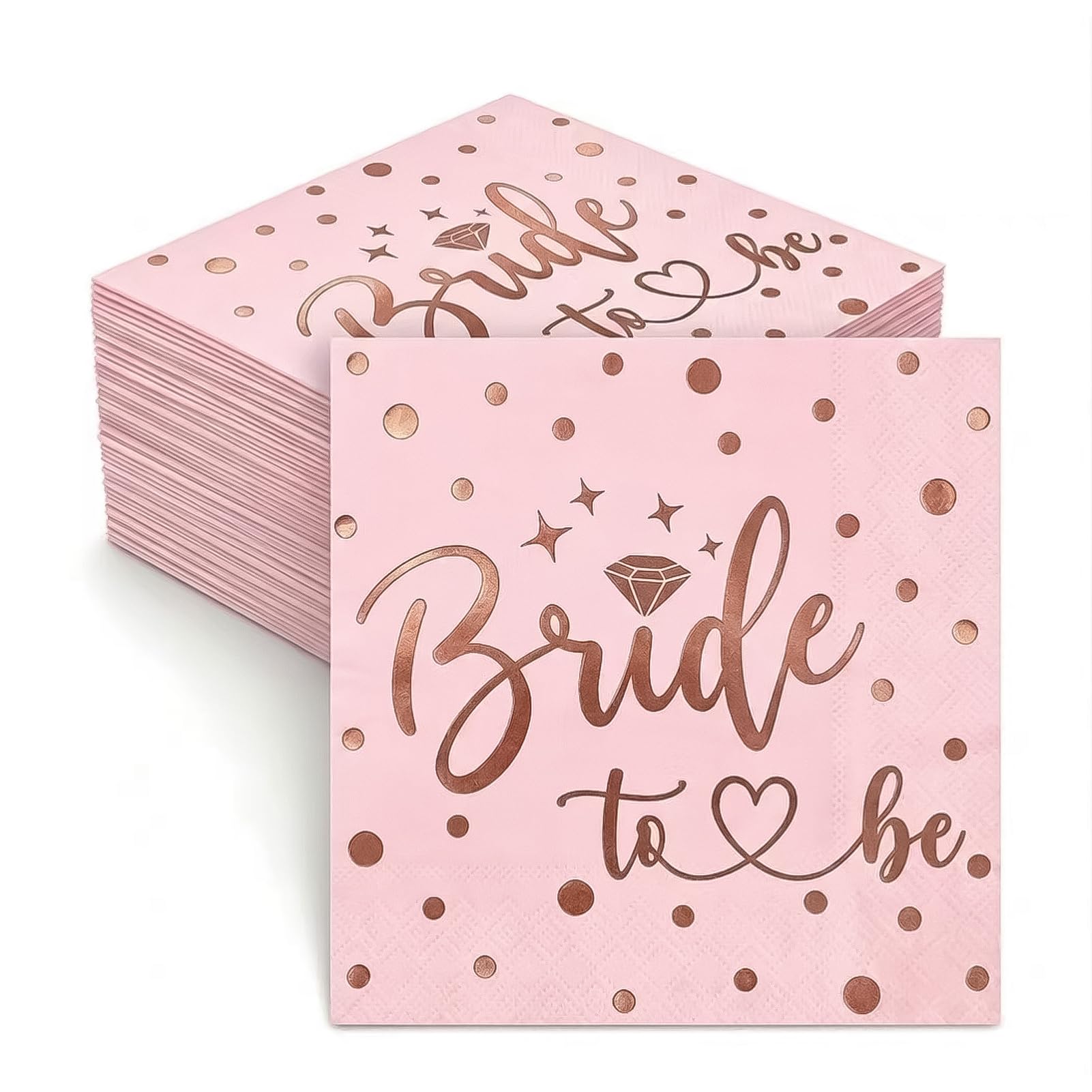 Pack of 80 JGA Napkins Team Bride in Pink, Bride to Be Napkins with Rose Gold Diamond Motif, Table Decoration for Hen Party, Bride to Be Decoration & JGA Accessories