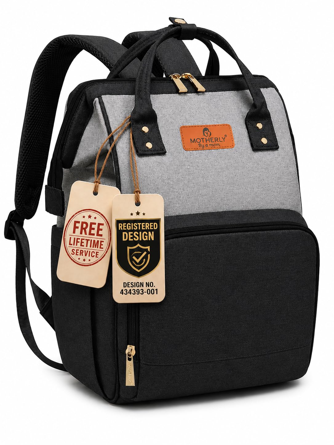 Motherly Fabric Stylish Babies Diaper Bags for Mothers - Economical Version (Black and Gray)