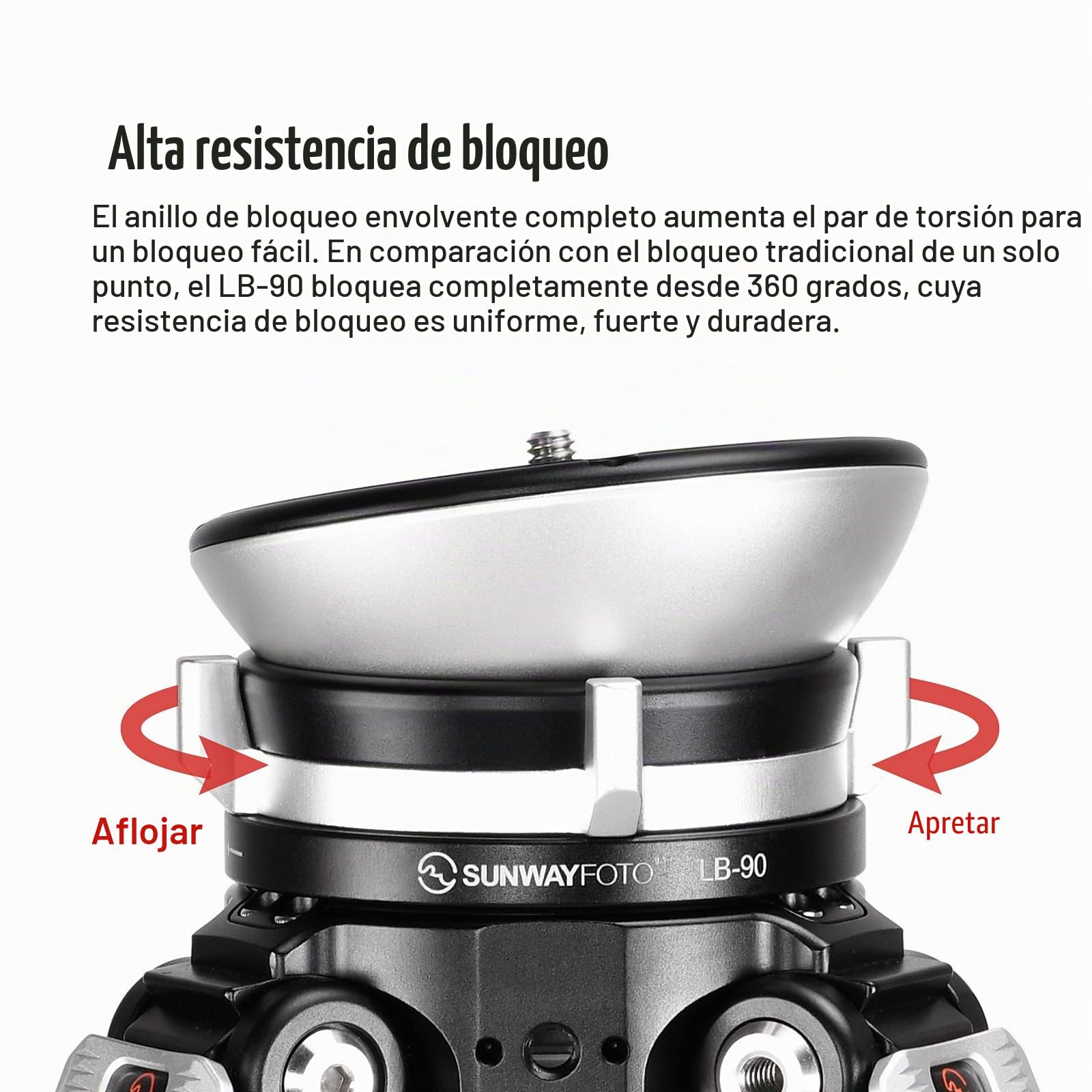 SUNWAYFOTO Cabezal de trípode con base de nivelación LB-90, capacidad de carga de 55 libras