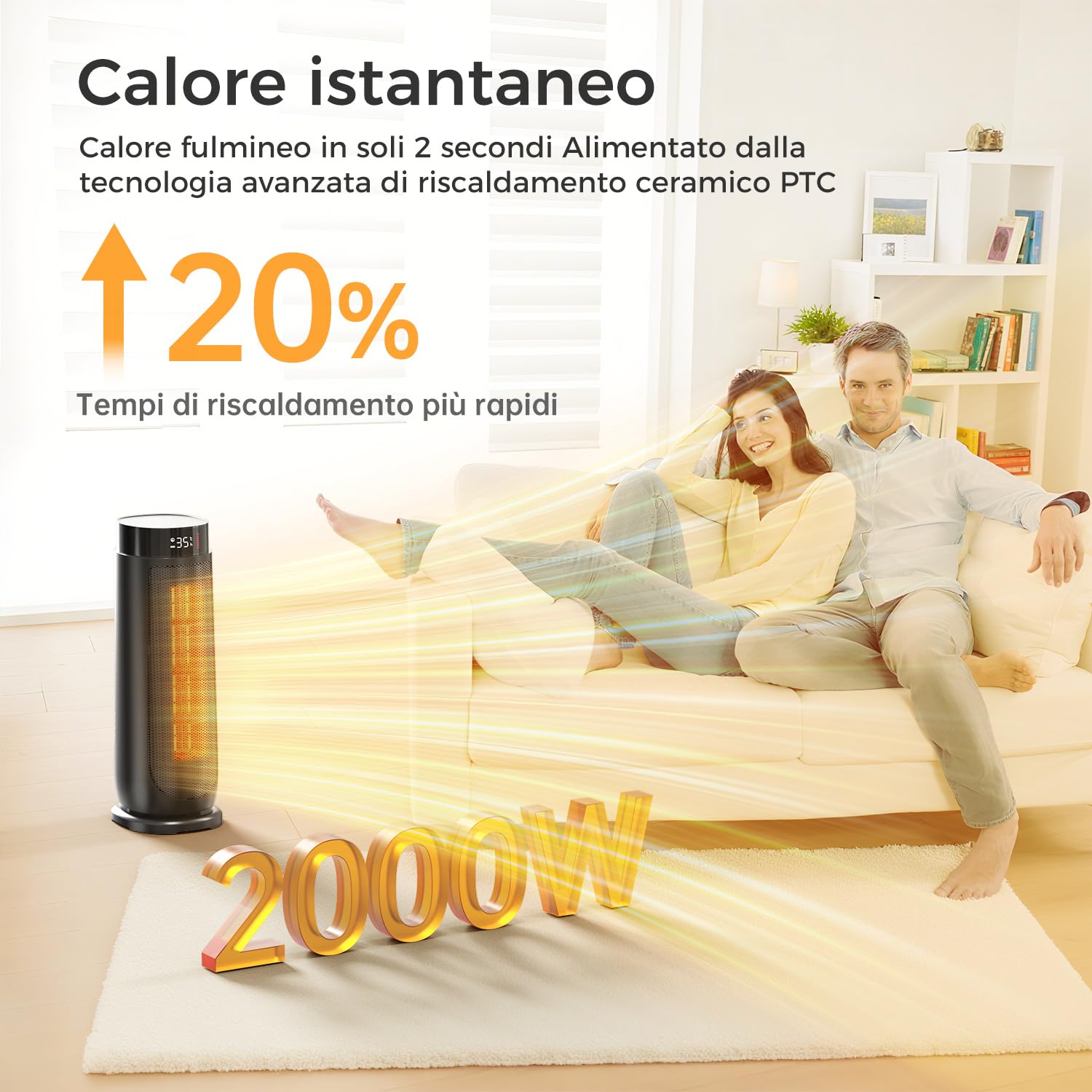 Aroeve Stufetta Elettrica Basso Consumo, Potente 2000W PTC Stufa Elettrica, 4 modalità inclusa ECO, 90° Oscillazione, Timer 24H, Telecomando, Protezione da Surriscaldamento e Ribaltamento, Casa