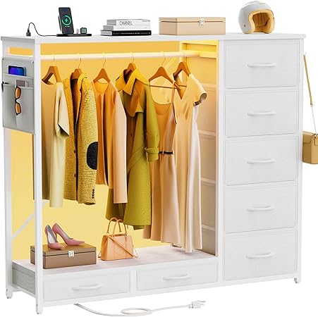 Amazon.com: SZLHANJZ Dresser for Bedroom with Hanging Rack, 7 Drawer ...