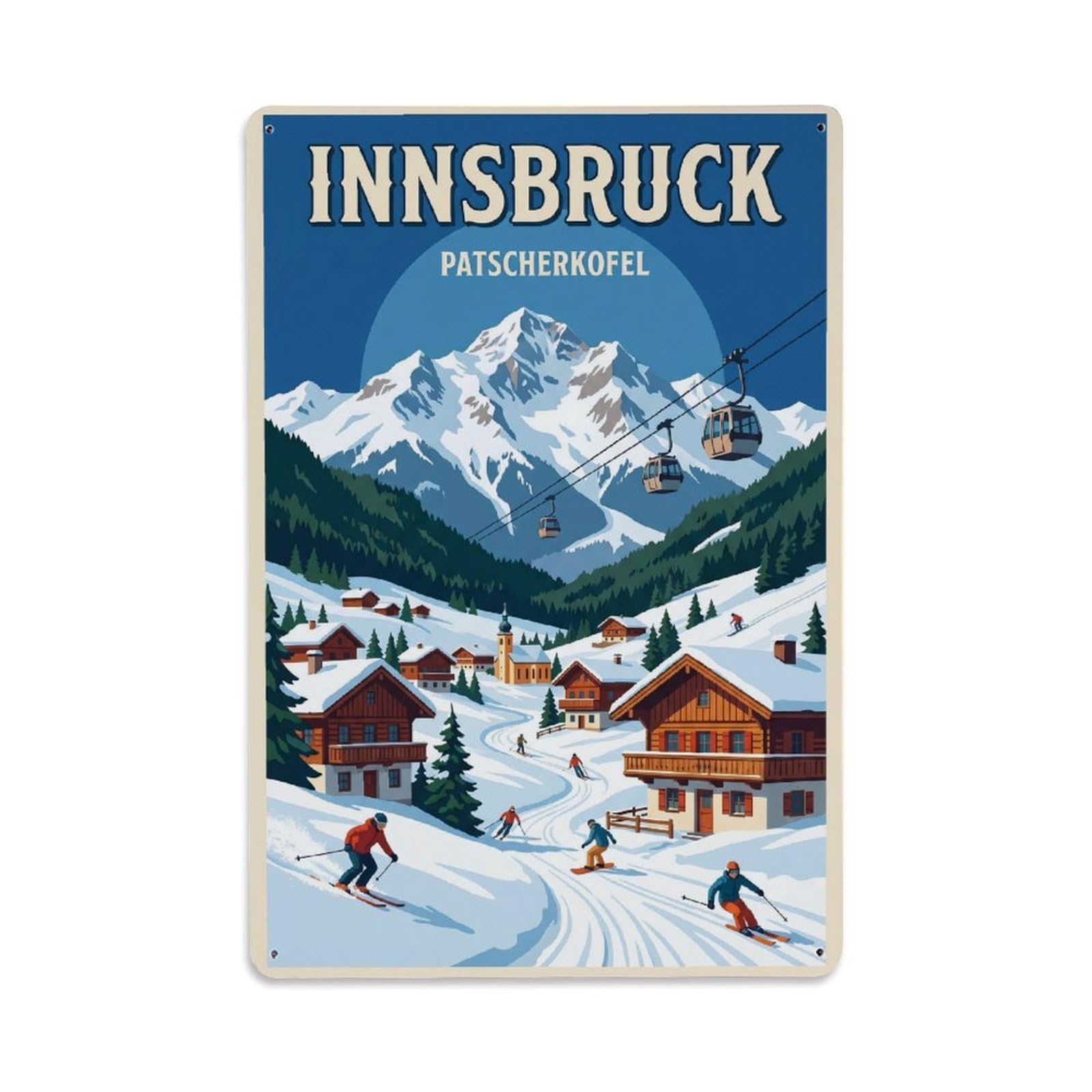 Olhnbad Style Alpine Innsbruck Austria Linework Mountain Travel Metal Tin Sign