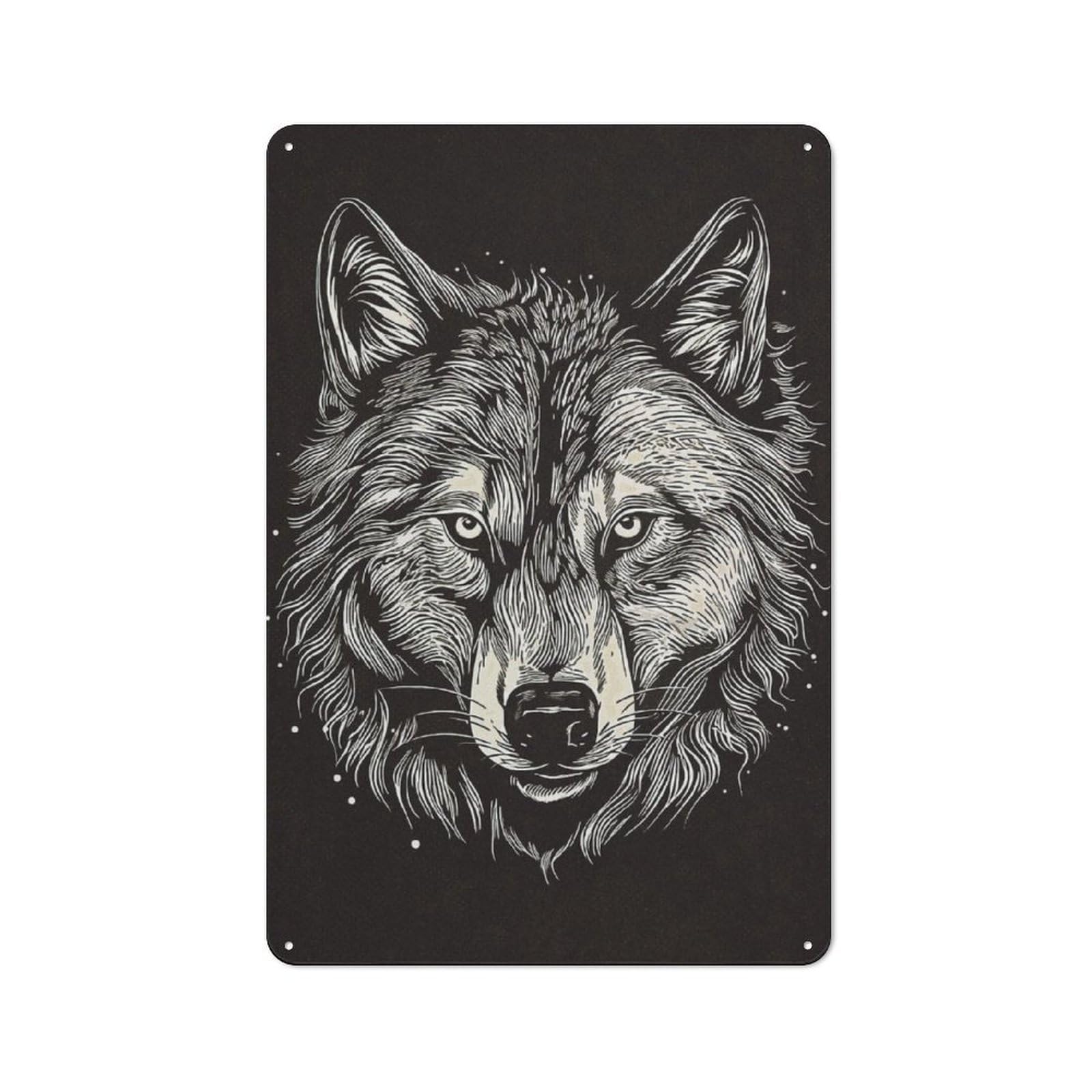 Wolf Art Decorative Metal Plaque, Small Wall Accent for Workshop, Shed And Game Room, 30x20cm