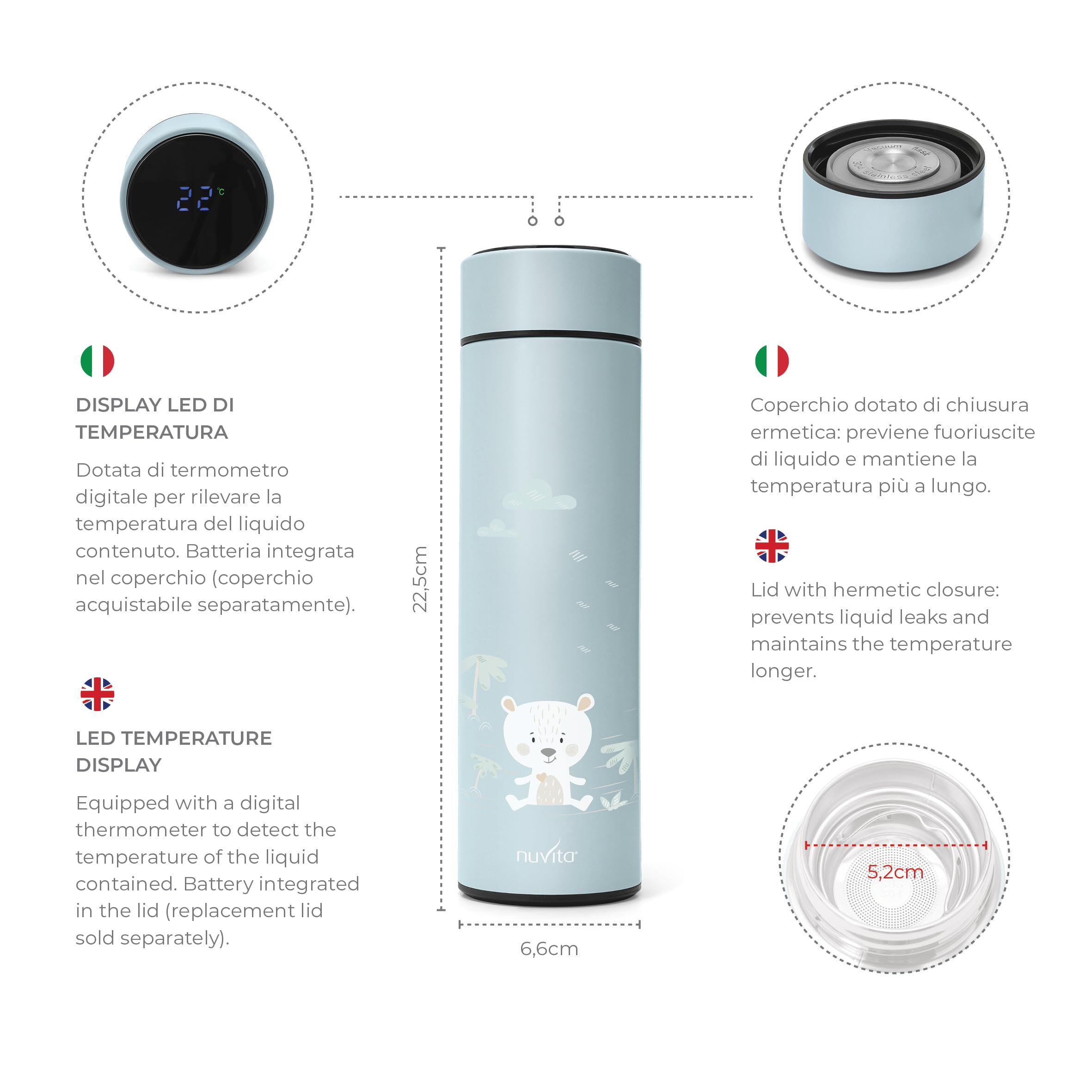 Nuvita Contenitore Termico per Alimenti Digitale Thermos Alimenti Caldi e Freddi Sage Green