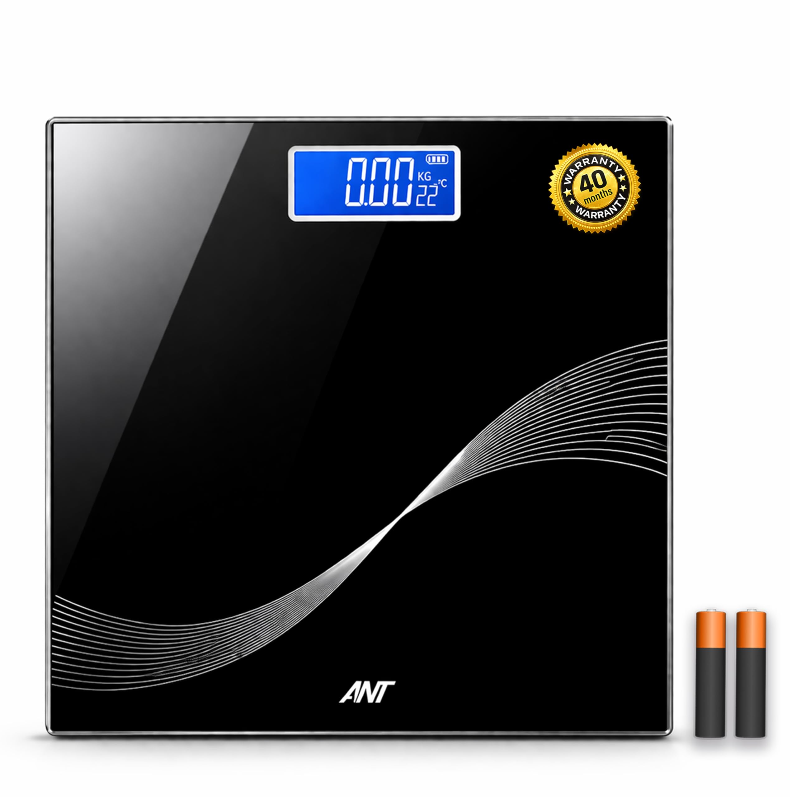 Ant Esports Flora Wave Digital Weighing Scale, Highly Accurate Digital Bathroom Body Scale, Precisely Measures Weight up to 180Kg - Black