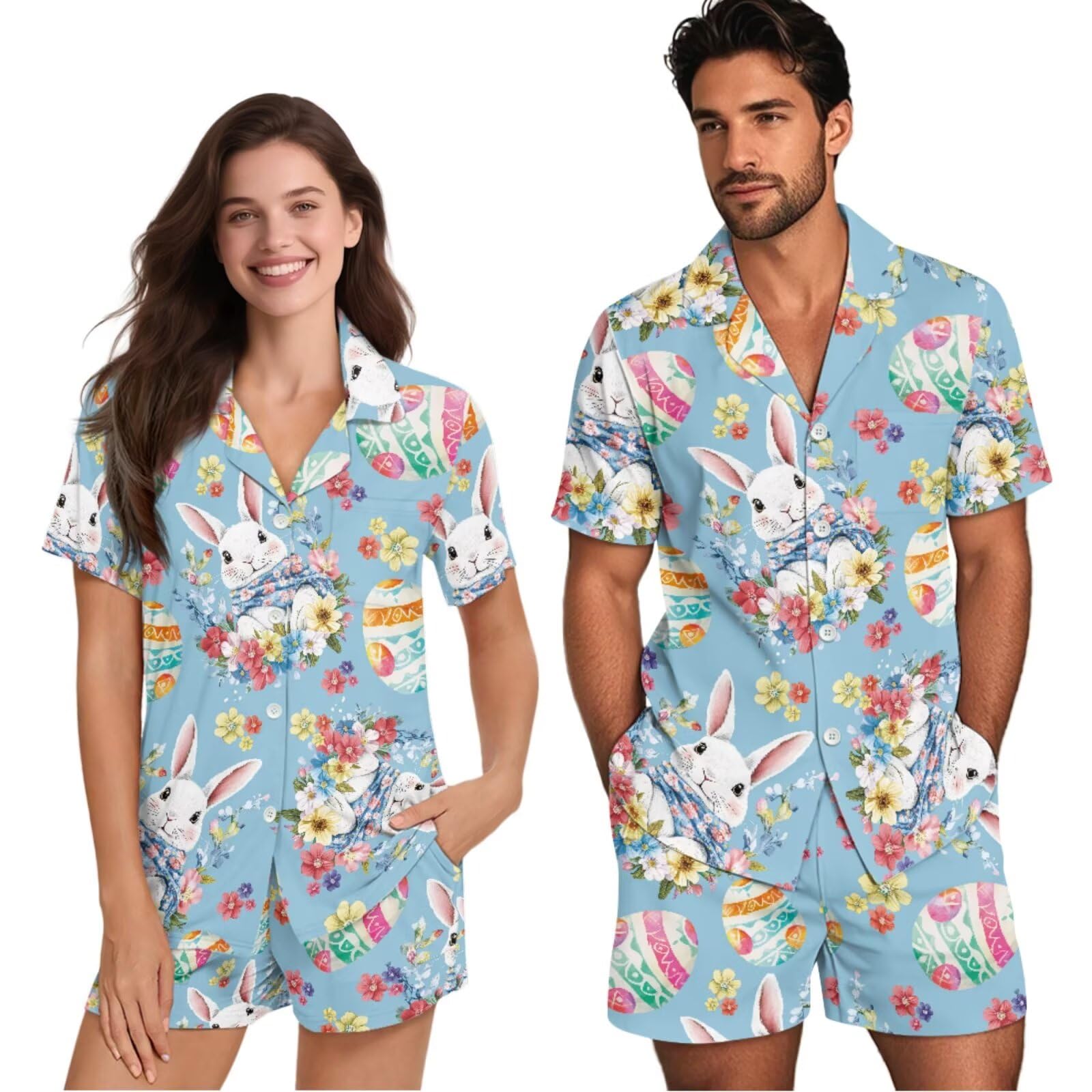 Pijamas a juego para parejas, de manga corta, con botones, ropa de dormir a juego